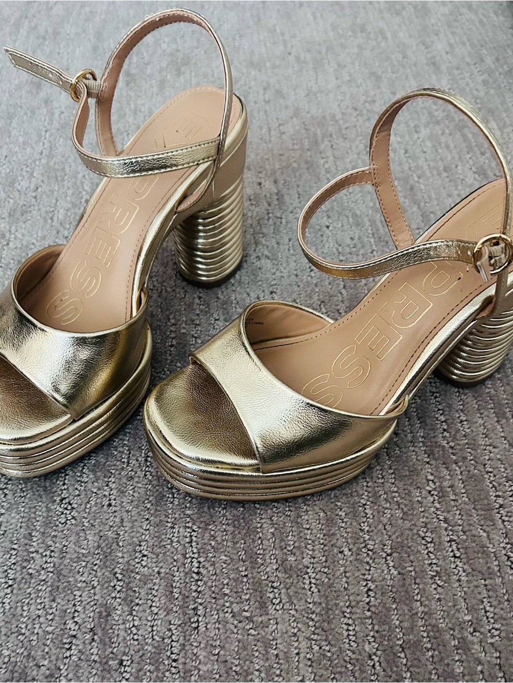 Express Metallic Gold Platform Block Heel Sandals